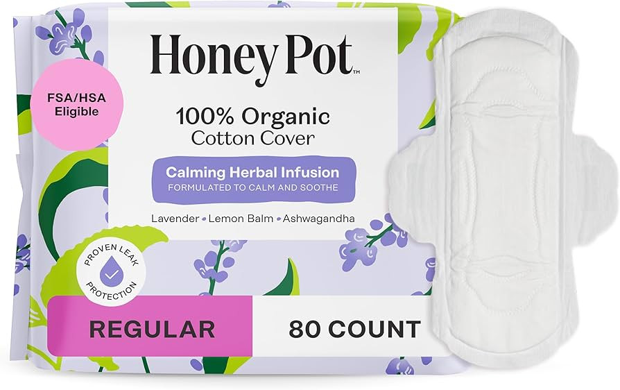 Honey Pot - Calming Herbal Regular Sanitary Pads for Women - 100% Organic Cotton Top Sheet - Femi... | Amazon (US)