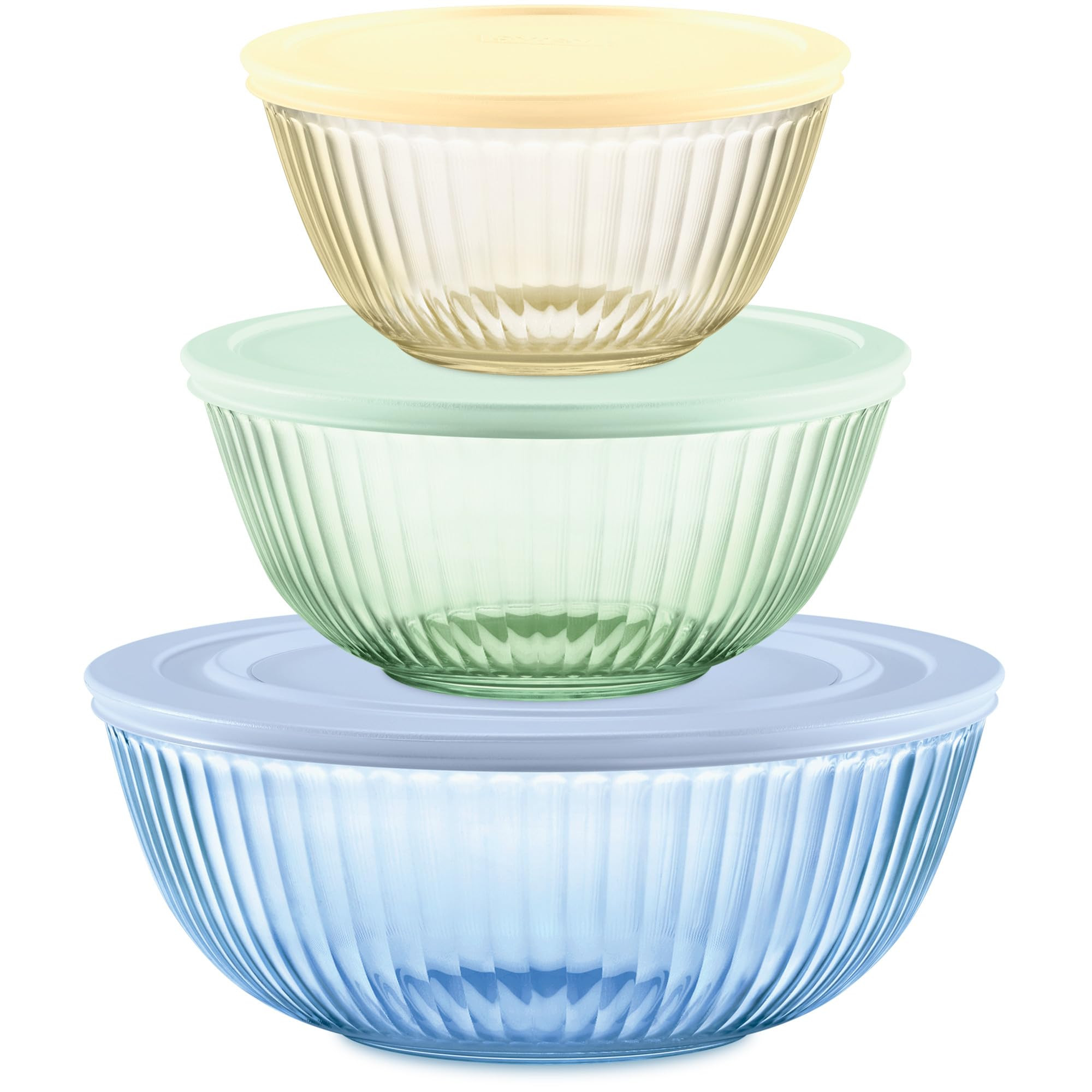 Pyrex Colors Tinted 6-PC Full Set, Small/Medium/Large Glass Mixing Bowls With Lids, Nesting Space... | Amazon (US)