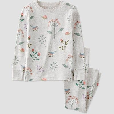 little planet by carter's Toddler Girls' 2pc Dainty Flowers Organic Cotton Pajama Set - Gray | Target