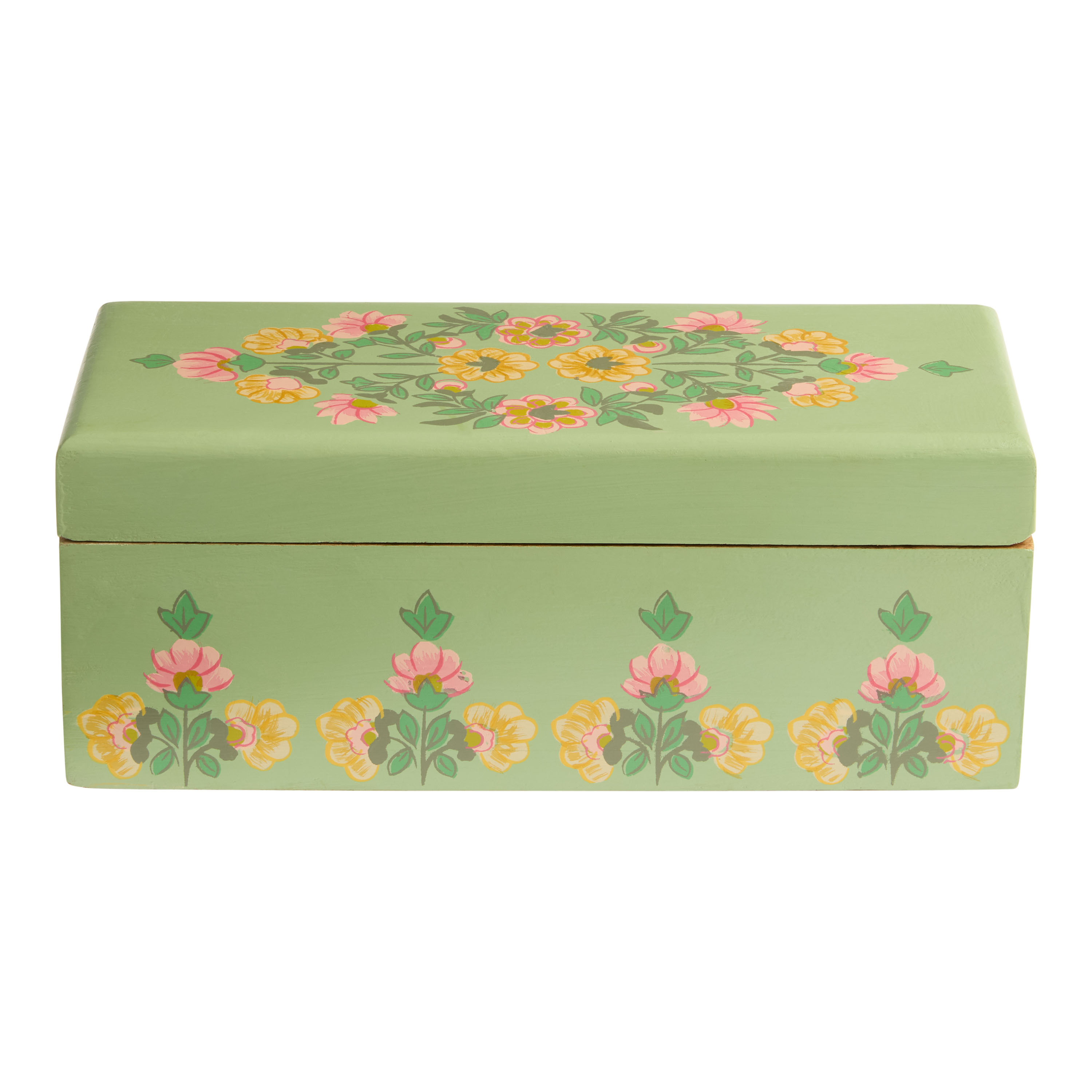 Mint Hand Painted Wood Floral Tea Storage Box | World Market
