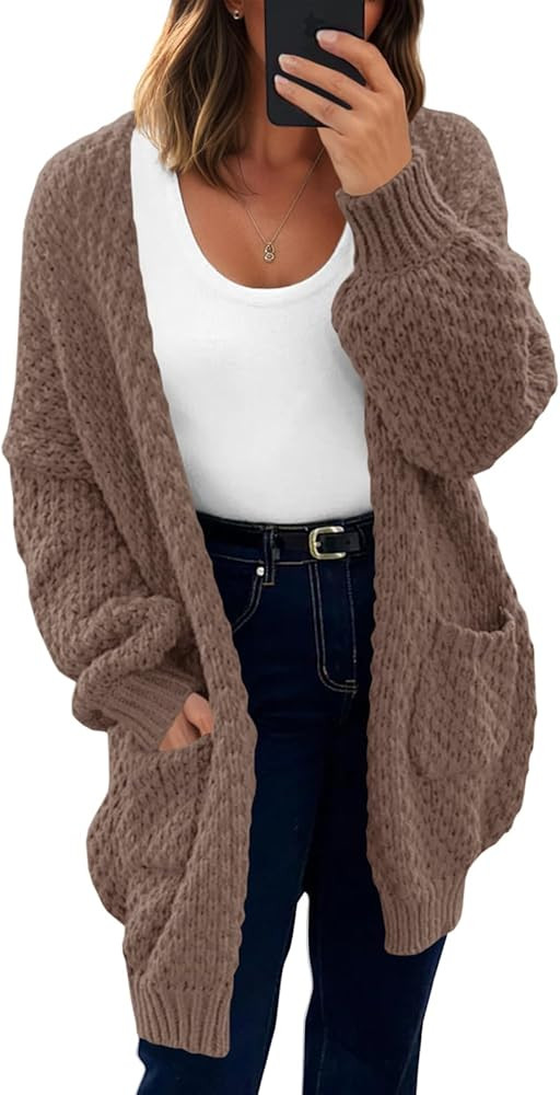 Saodimallsu Womens Oversized Open Front Cardigans Fall Chunky Knit Lantern Long Sleeve Sweater Co... | Amazon (US)