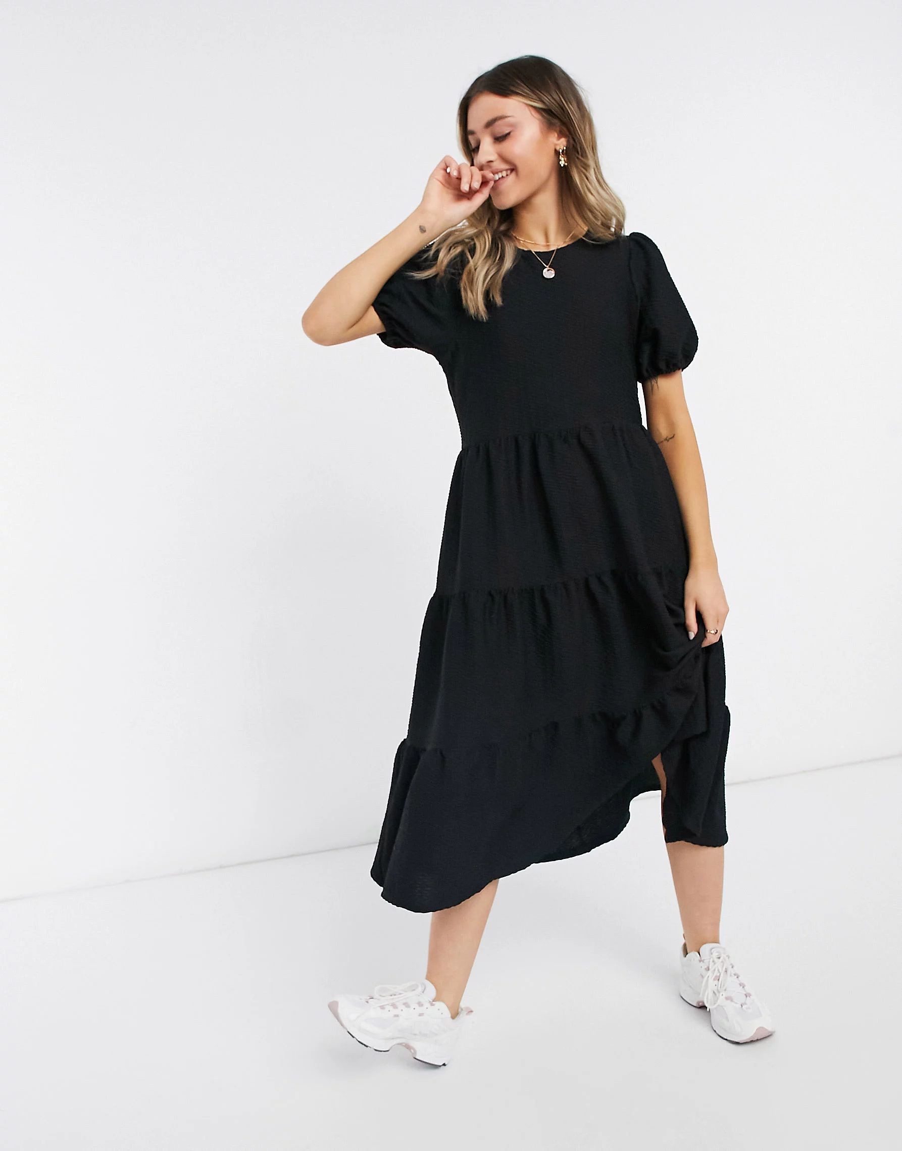 ASOS DESIGN oversized textured midi smock dress in black | ASOS (Global)