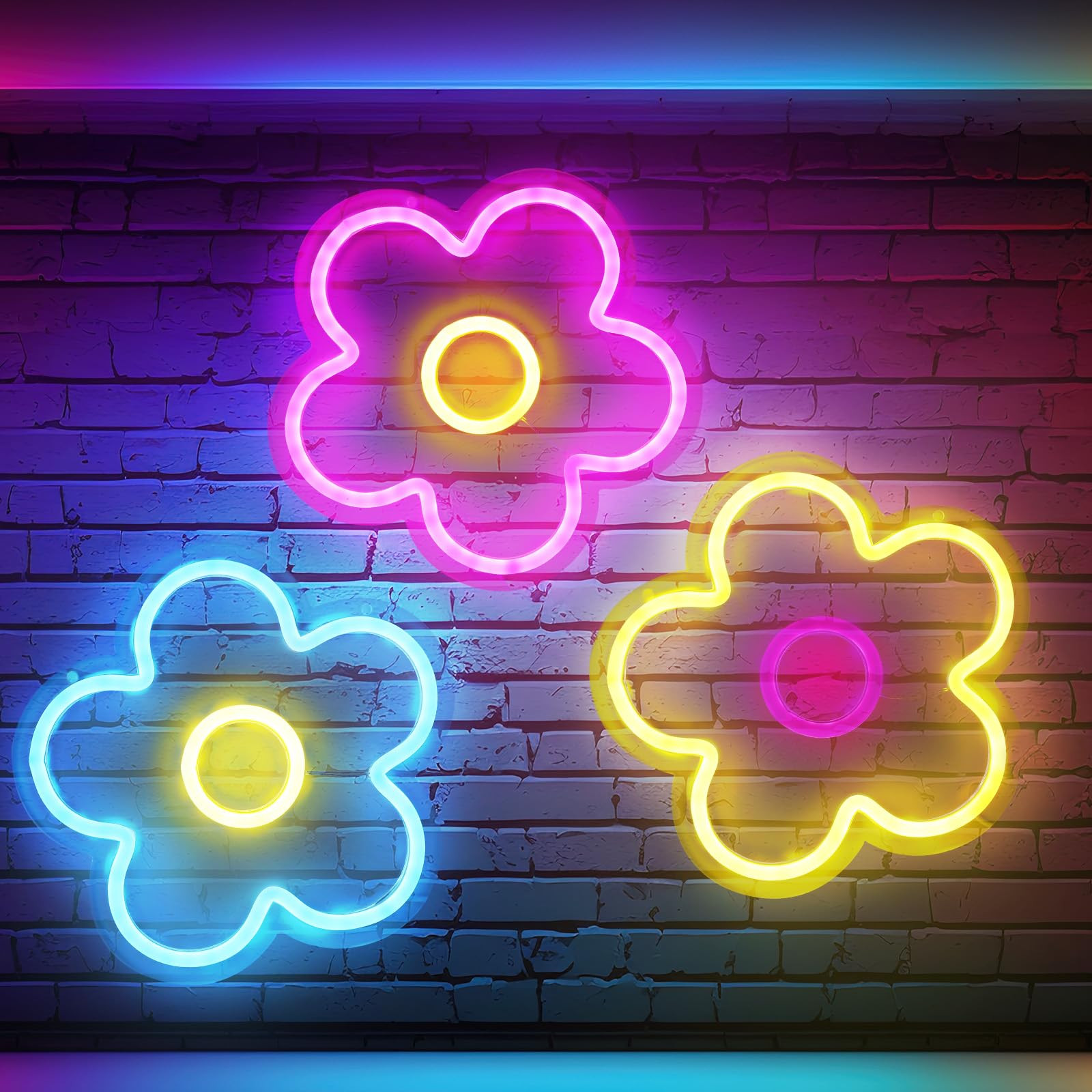 3 Pcs Flower Neon Sign LED Light Signs USB Powered Retro Flower Shaped Light up Sign for Wall Bed... | Amazon (US)