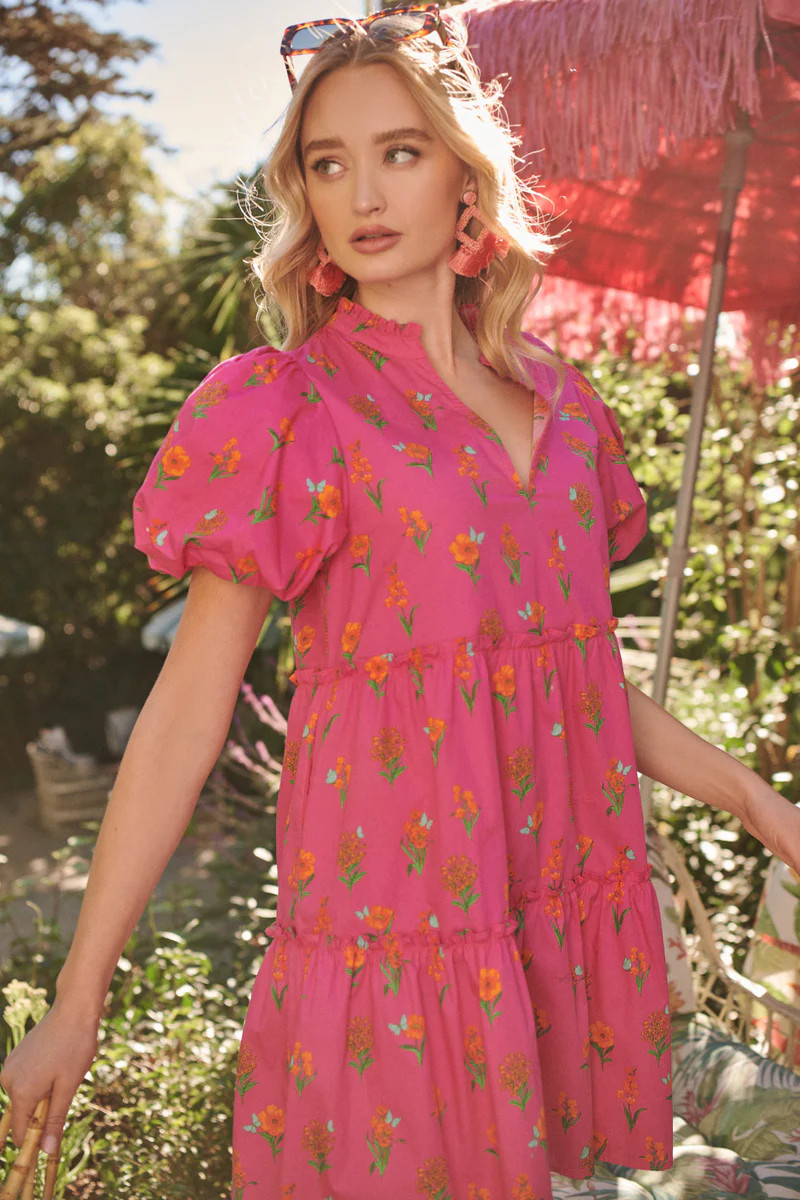 Tune Floral Jeanne Bubble Sleeve Babydoll Dress | Sugarlips