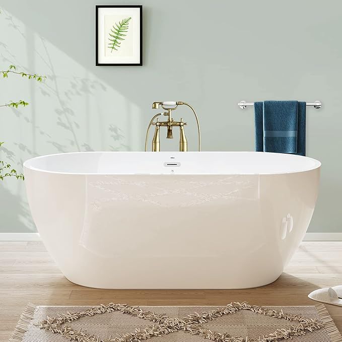 FerdY Bali 59" Acrylic Freestanding Bathtub, Gracefully Shaped Freestanding Soaking Bathtub, Toe-... | Amazon (US)