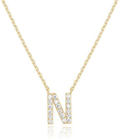 Amazon.com: PAVOI 14K Yellow Gold Plated Cubic Zirconia Initial Necklace | Letter Necklaces for W... | Amazon (US)
