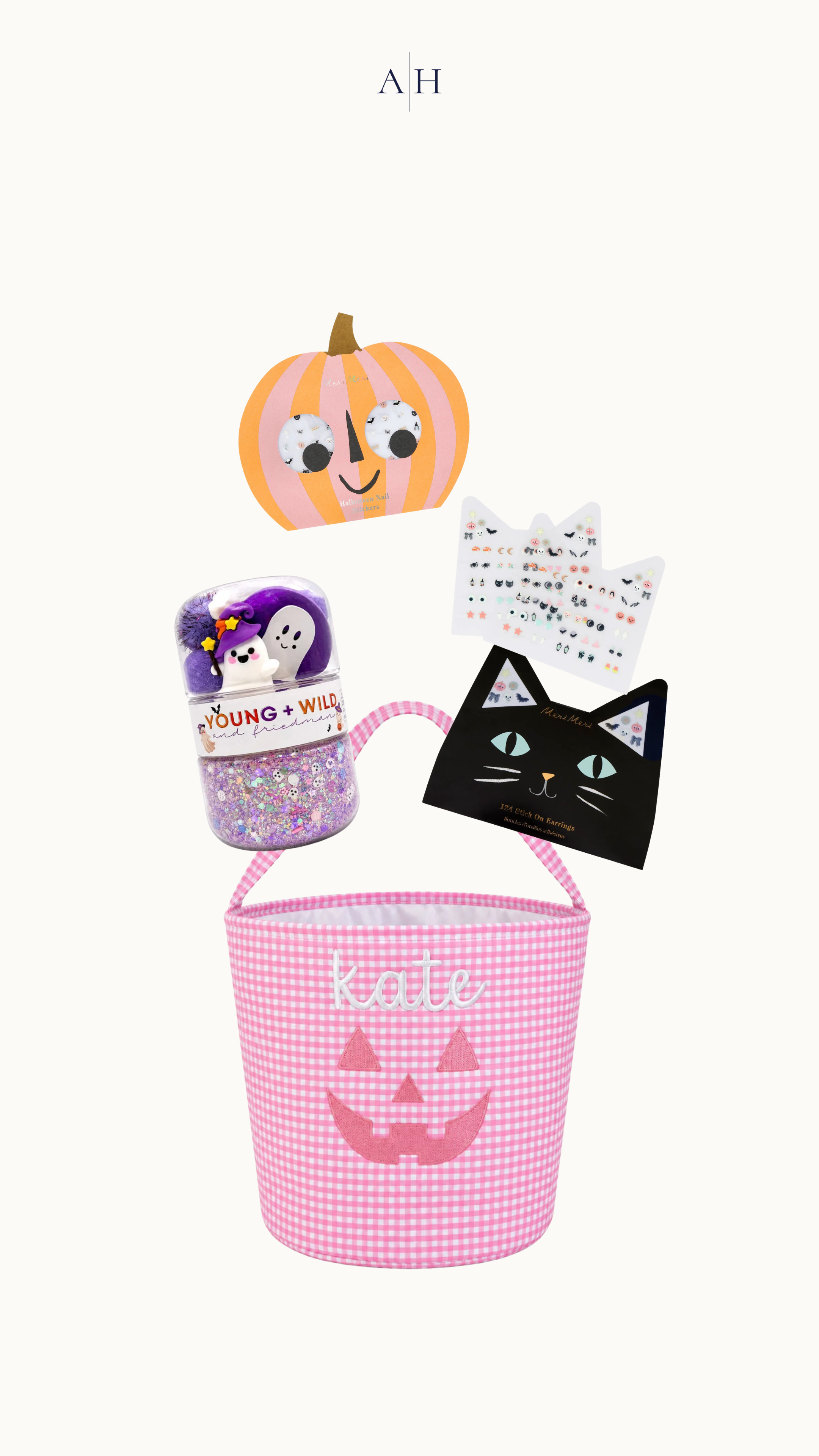 sensory dough play kit // nail stickers // stick-on earrings // pink pumpkin basket  

 #LTKKids