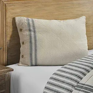 Piper Classics Market Place Gray Quilted King Pillow Sham, 21" L x 37" W, Cream w/Grain Sack Stri... | Amazon (US)