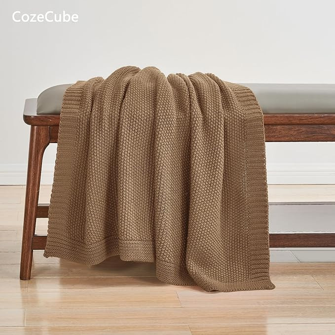 CozeCube Caramel Brown Throw Blanket for Couch, Soft Cozy Cable Knit Throw for Bed Sofa Living Ro... | Amazon (US)
