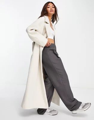 ASOS EDITION longline double breasted belted wool mix coat in oatmeal | ASOS (Global)