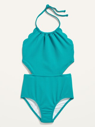 Textured Scallop-Edged Cutout Swimsuit for Girls | Old Navy (US)