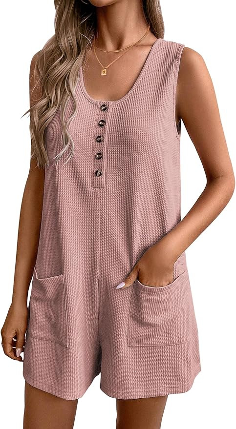 Ekouaer Women Rompers Waffle Summer Overalls Shorts Loose Jumpsuit with Pockets Casual 2025 Beach... | Amazon (US)