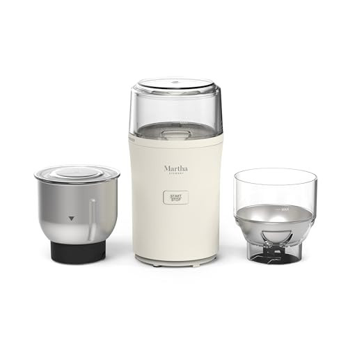 Martha Stewart Electric Coffee & Spice Grinder, Dual 2.5oz Removable Bowls, Storage Lids, Stainless Steel Blades, One Touch Pulse Control, 2-in-1 Compact, Beans & Spices, Herbs & Nuts, Linen White | Amazon (US)