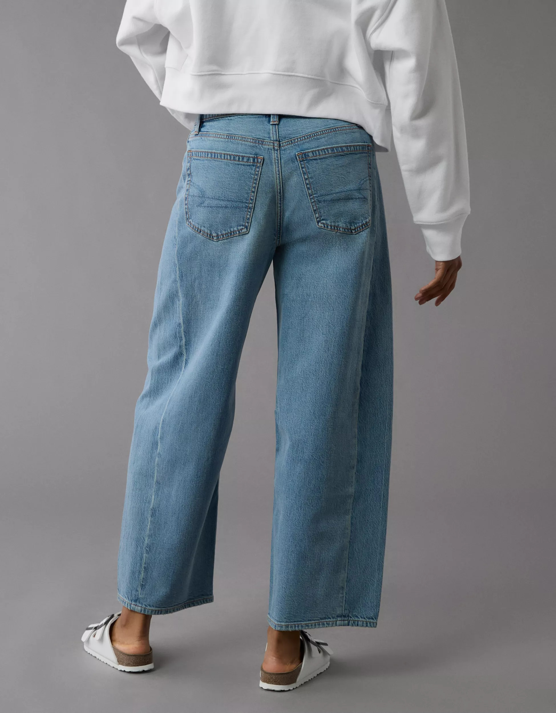 AE Dreamy Drape Strigid Barrel Jean | American Eagle Outfitters (US & CA)