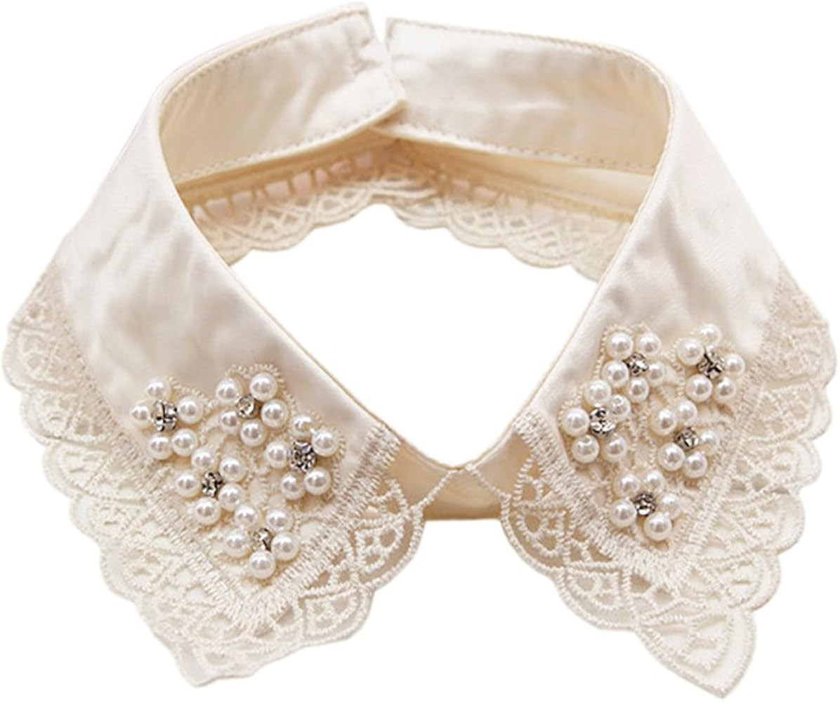 Detachable Blouse False Collar Pearl Rhinestone Embroidered Flower Fake Collar Choker Peter Pan N... | Amazon (US)