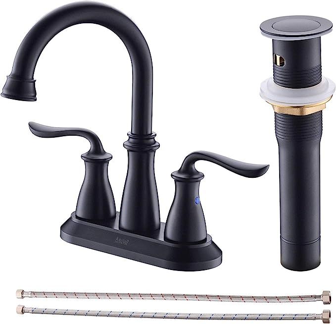 DAYONE Matte Black Bathroom Sink Faucet Centerset, 2 Handle High Arc Lavatory Faucet for Bathroom... | Amazon (US)