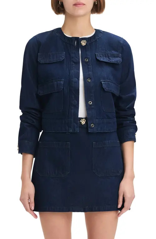 Favorite Daughter The Emily Collarless Crop Denim Jacket in Stout at Nordstrom, Size Medium | Nordstrom
