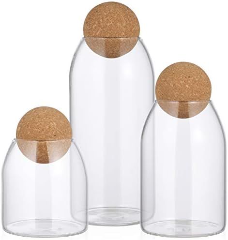 BESTonZON 3pcs Glass Storage Jar with Wood Lid Ball Clear Candy Jar Food Storage Canister for Servin | Amazon (US)