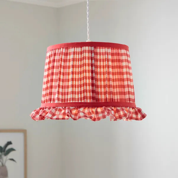 Carys Frilled Gingham Drum Lamp Shade | Dunelm