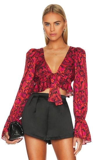 Davina Tie Front Blouse in Red | Revolve Clothing (Global)