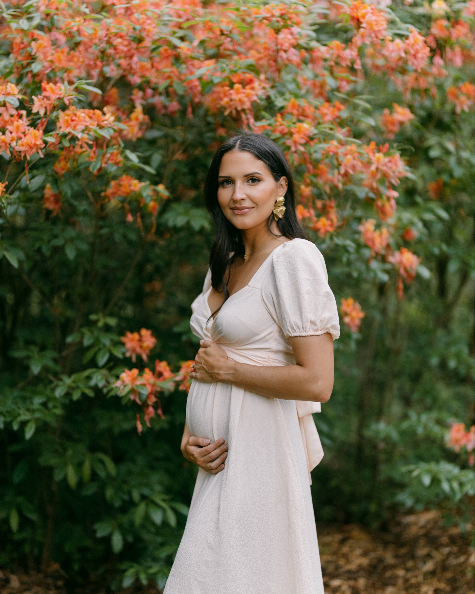 This dress is perfect for announcement photos or baby shower!! 20 weeks and wearing normal size XS. Earrings are ZARA #pregnancy #pregnancyannouncement #babyshower #bumpfriendly #bumpdresses 

#LTKunder100 #LTKbump #LTKbaby