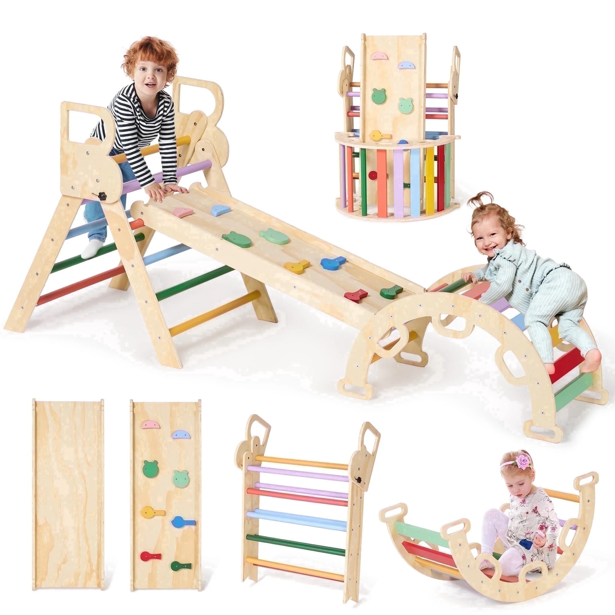 Naipo Climbing Set 8 in 1 Pikler Triangle Set Toddler Climbing Indoor Kids Playground with Pamp A... | Walmart (US)