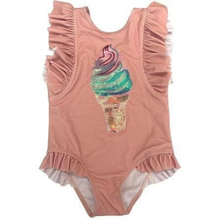 Ice Cream Swirl Ruffle Swimsuit, Pink | Maisonette