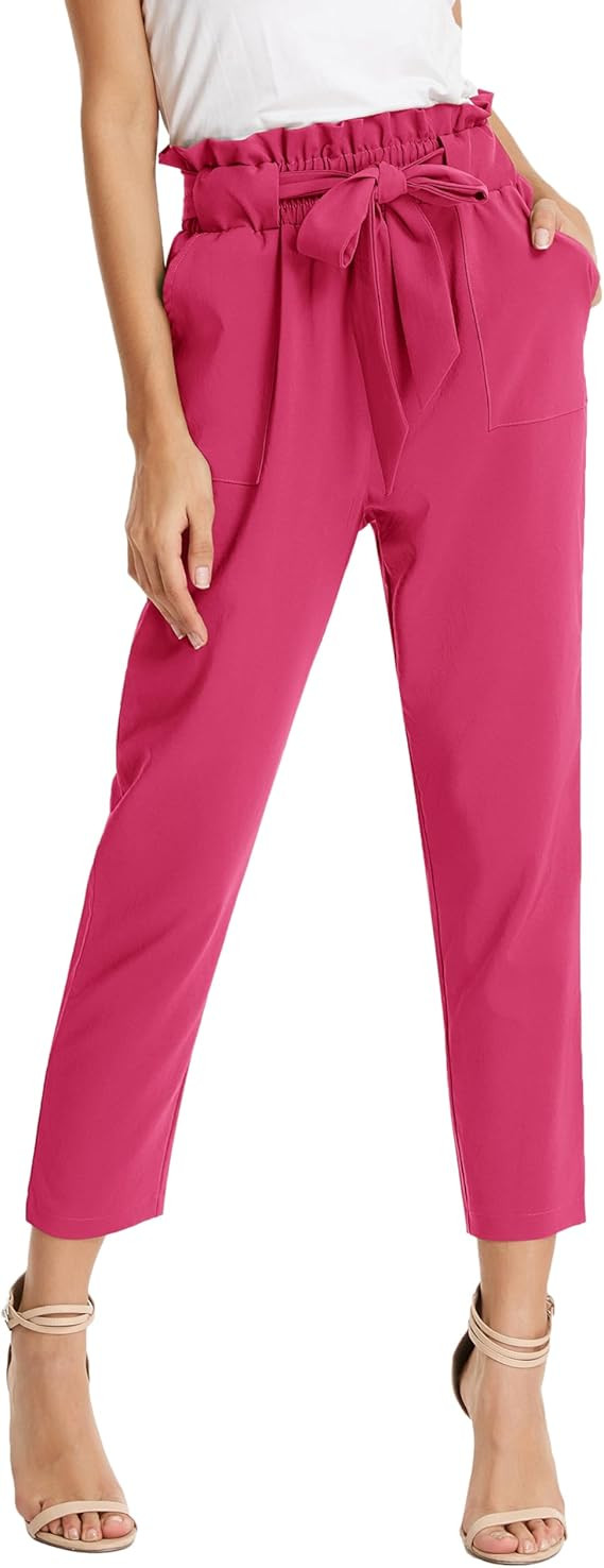 GRACE KARIN Women's Cropped Paper Bag Waist Pants with Pockets | Amazon (US)