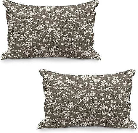 Lunarable Rose Quilted Pillowcover Set of 2, Silhouette Pattern of Rose Branches Twig Ornamental ... | Amazon (US)