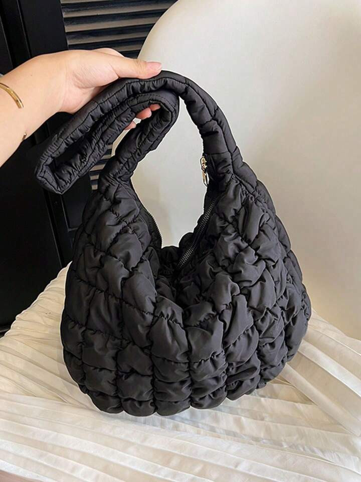 Women Quilted Padding Shoulder Bag Puffy Bubble Hobo Pleated Purse Hoho Bag Trendy Tote Bag | SHEIN
