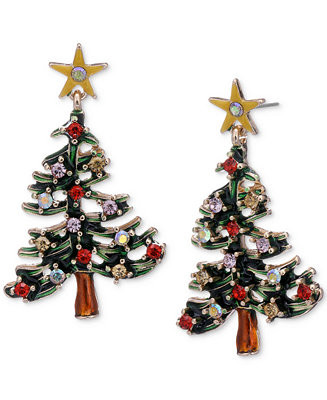 Gold-Tone Multicolor Crystal Christmas Tree Drop Earrings | Macy's