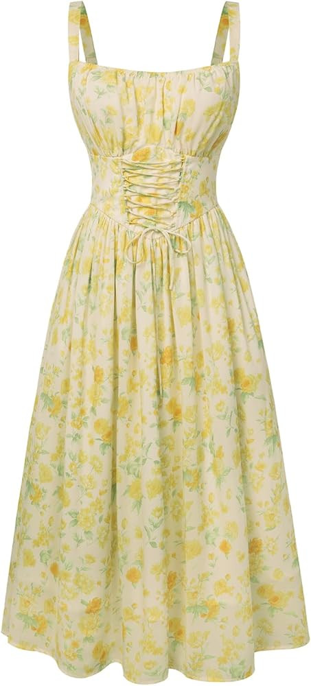 SCARLET DARKNESS Sommerkleid Damen Lang Spaghettitr\u00e4ger Strandkleid \u00c4rmellos Blumendruck Chiffonkleid mit Taschen | Amazon (DE)