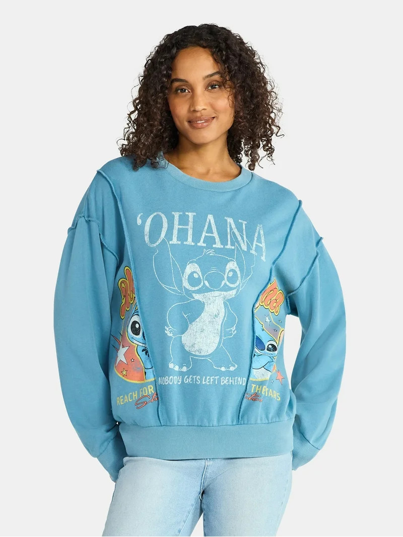 Disney Stitch 'Ohana Women's Graphic Crewneck Sweatshirt, Sizes XXS-XXL | Walmart (US)