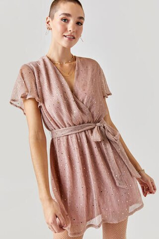 Reta Sequin Surplice Mini Dress - francesca's | Francesca's