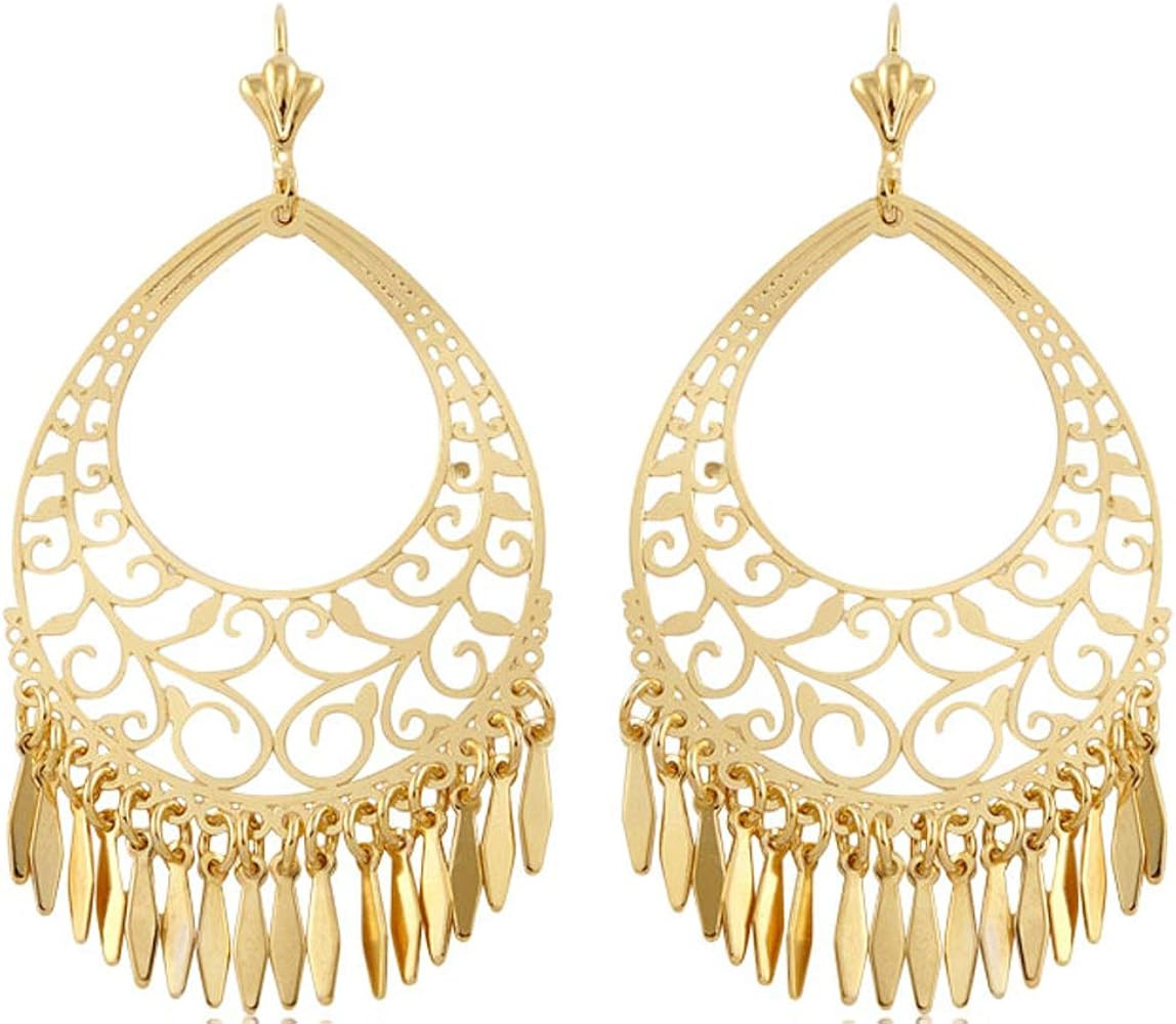 Barzel 18K Gold Plated Filigree Cut-out Dangling Chandelier Earrings - Made in Brazil | Amazon (US)