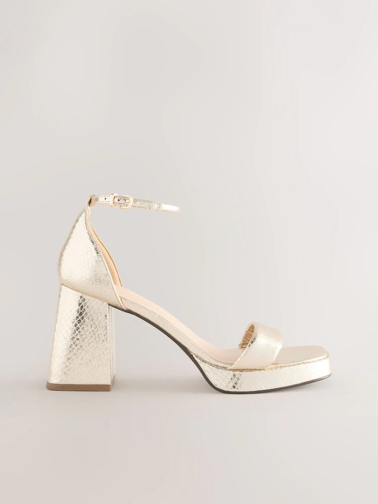 Gold Square Toe Platform Flare Heels | Next EU