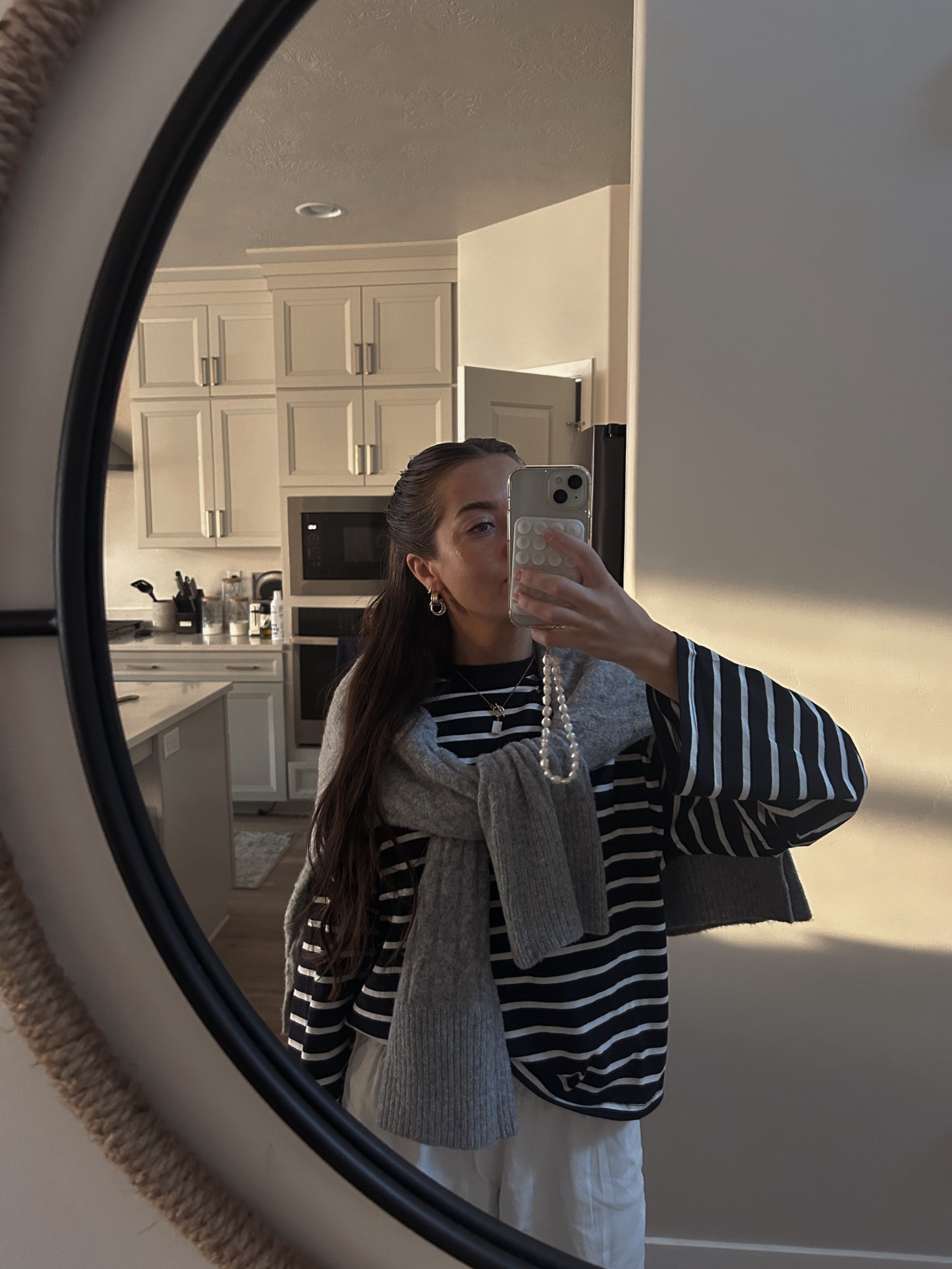 wfh outfit! necklace is beads by kacey and earrings are tj maxx ✨🕊️