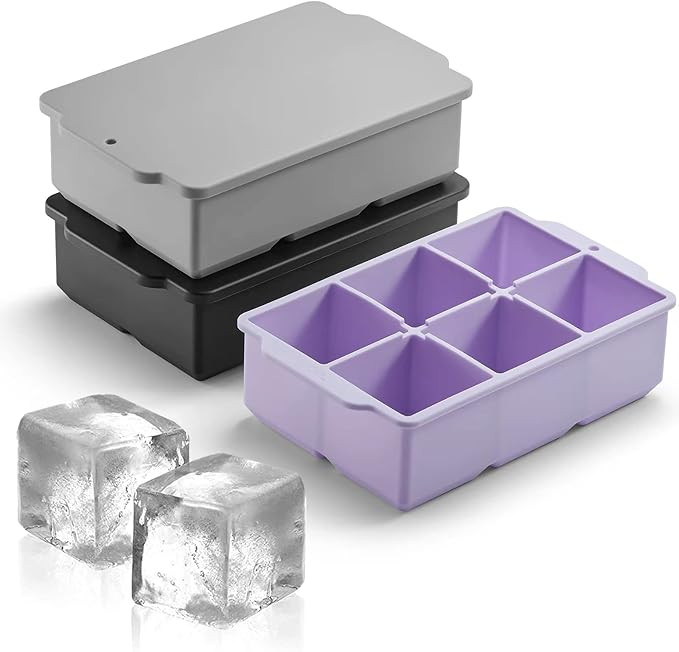 3 Pack Silicone Large Ice Cube Tray with Lid, Stackable Big Silicone Square Ice Cube Mold for Whi... | Amazon (US)