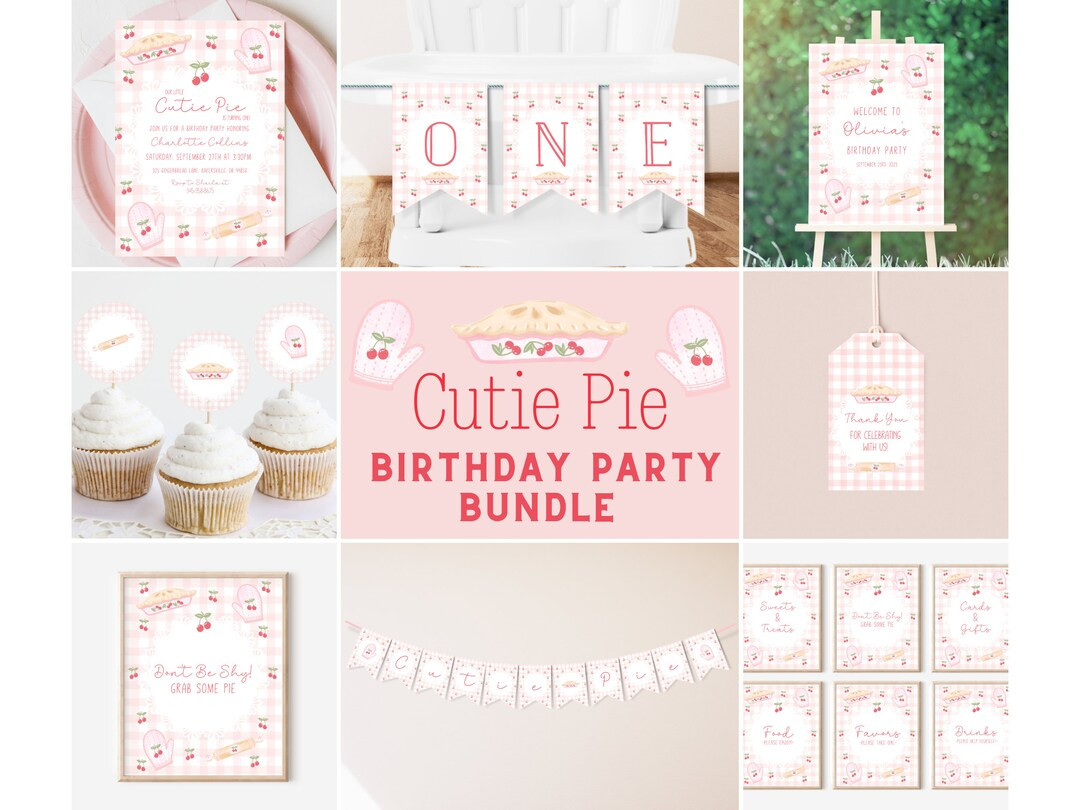 Cutie Pie Birthday Bundle | Cherry Pie | Baking Birthday | Little Cutie Pie | Girl Pink Gingham |... | Etsy (US)