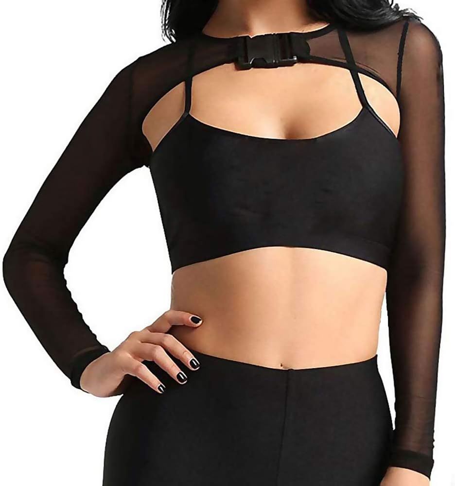 Ypser See Through Mesh Crop Top Sheer Open Front Shrug Fishnet Cover Ups with Buckle | Amazon (US)