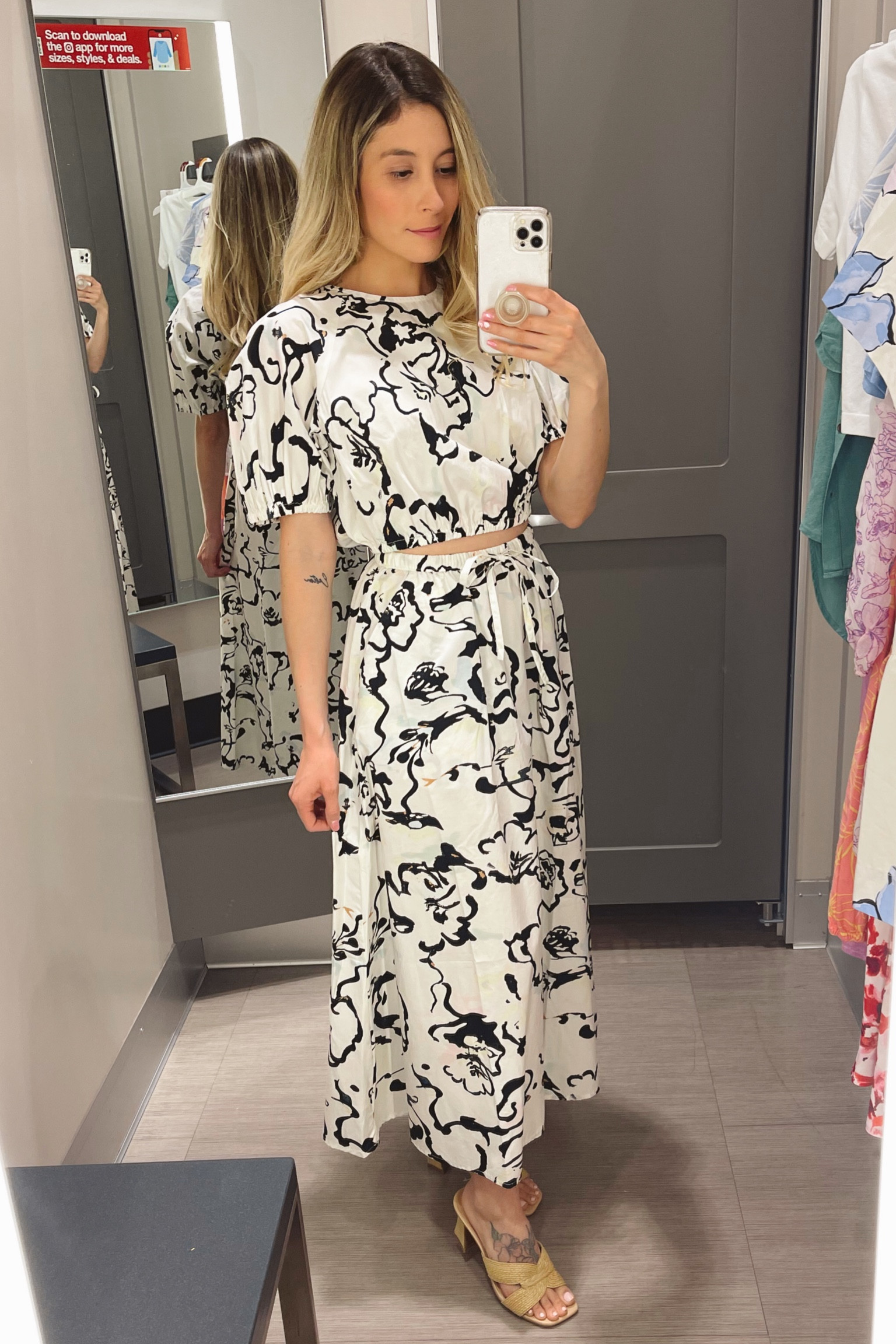 Women's midi A-line slip skirt with full elastic waist band paired with puff short sleeve top. Pieces sold separately. Target outfit. Floral print outfit. 3 inch mule heels. Beige block heels.

#LTKSeasonal #LTKfindsunder50 #LTKstyletip