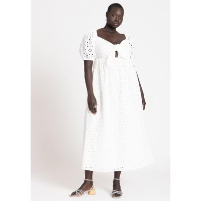 ELOQUII Eyelet Tie Front Maxi Dress - 26, Soft White | Target