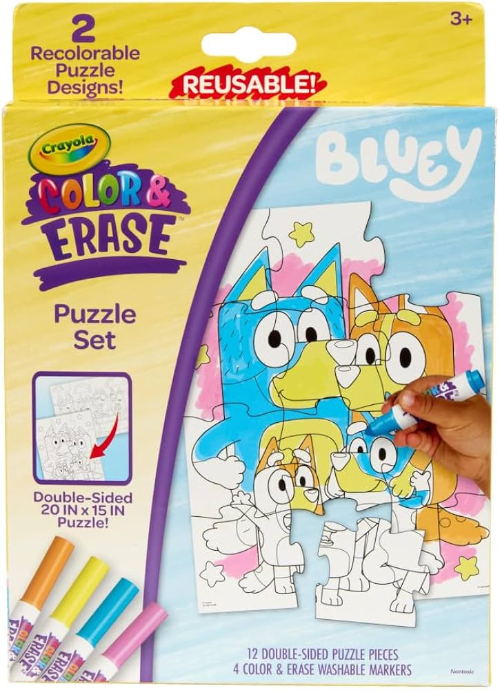 Crayola Color & Erase Bluey Puzzle Set, 12 Color in Puzzle Pieces, Reusable, Double Sided Kids Pu... | Amazon (US)