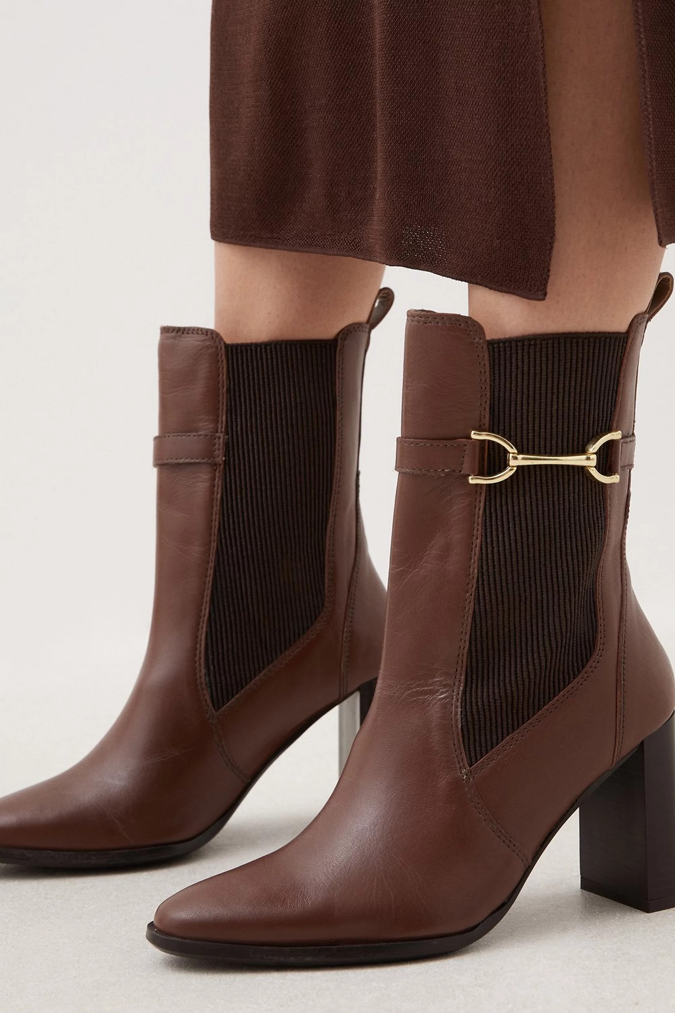 Leather Heeled Buckle Boot | Karen Millen | Karen Millen UK + IE + DE + NL