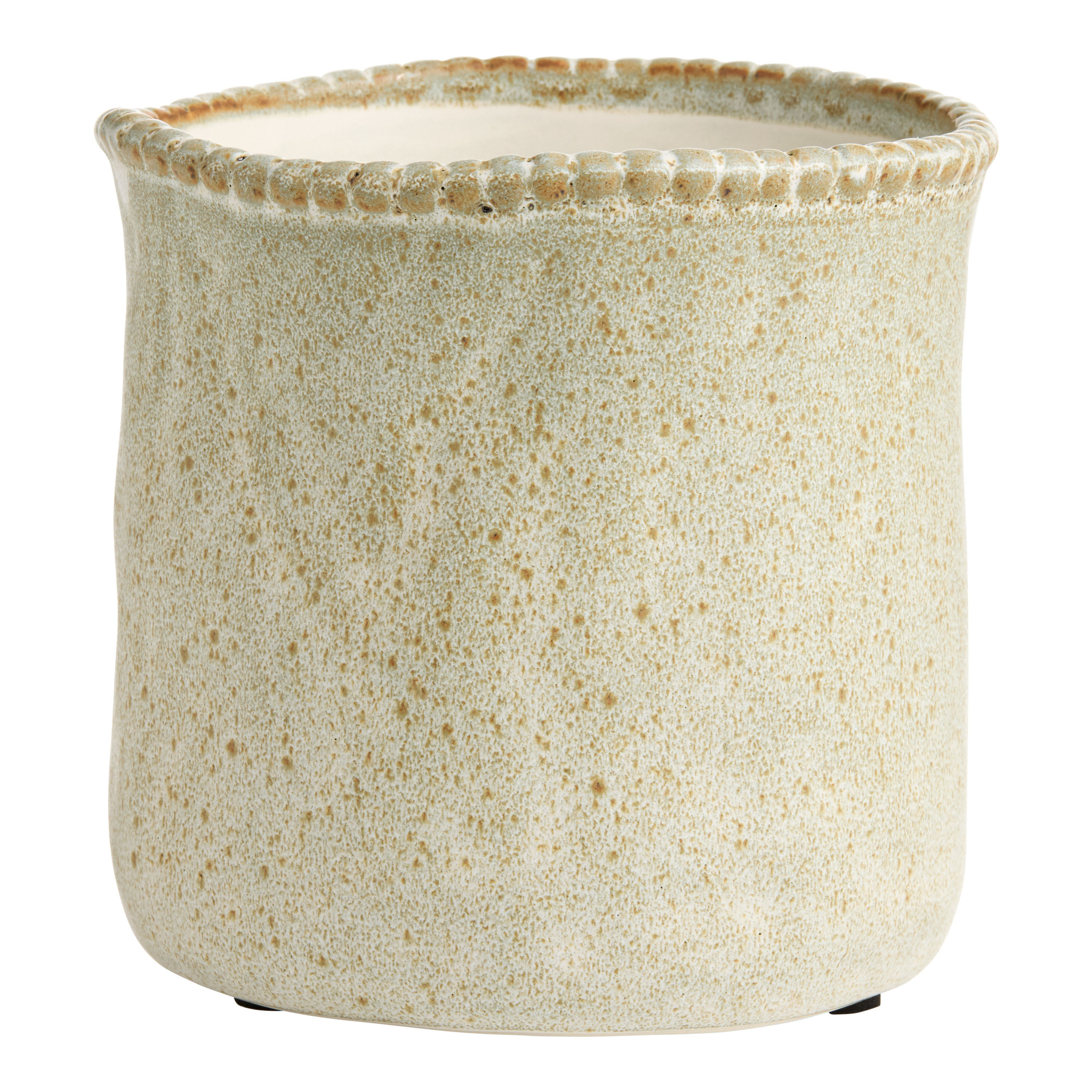 Cream and Brown Reactive Glaze Ceramic Speckled Planter | World Market