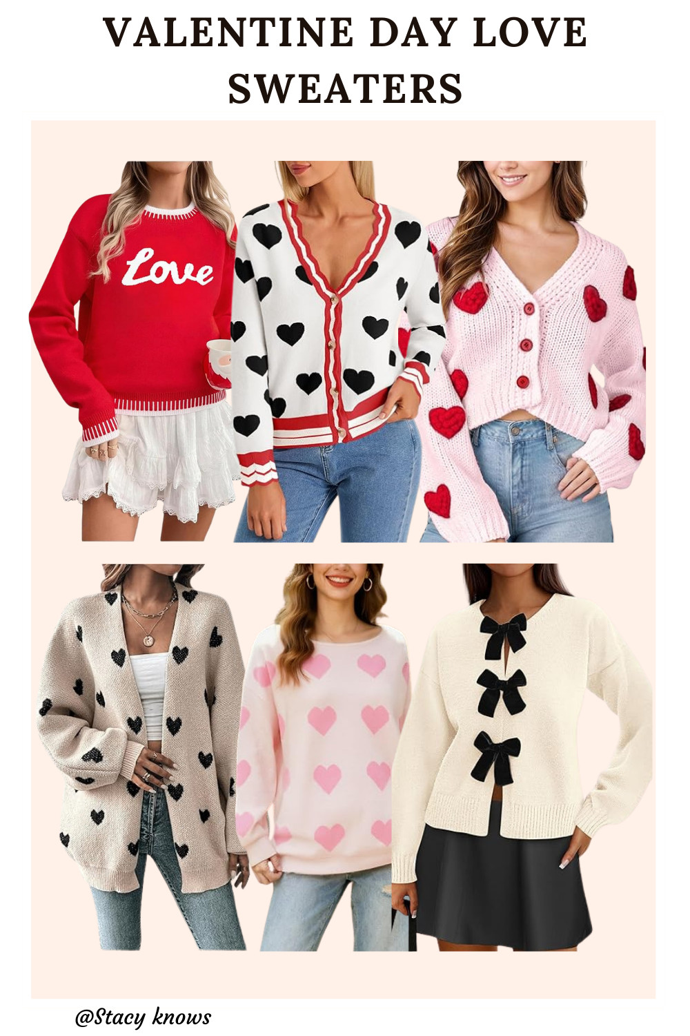 Spread the love this season!  Whether you're planning a cozy date night or a valentine’s brunch, these Valentine’s Day love sweaters are the perfect mix of sweet and chic. From subtle hearts to bold red knits, I’ve linked all my favorites on LTK! 
#LTKvalentine #ValentinesDayOutift #LoveSweater #HeartSweater #GalentinesDay #FebruaryFashion #DateNightLook #CozyStyle #PinkAndRed #LTKstyletip #HolidayStyle 

 #LTKValentine #LTKootd #LTKSeasonal