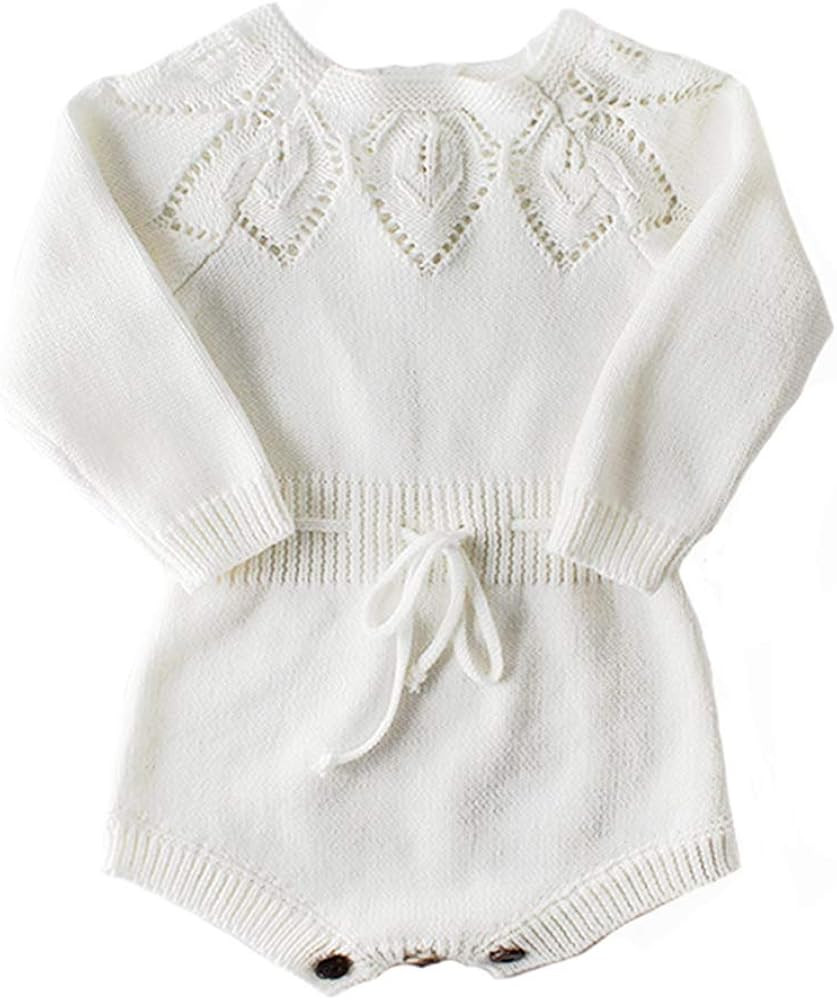 Newborn Baby Girls Cute Knit Strap Romper Leaves Pattern Jumpsuit Bodysuit | Amazon (US)