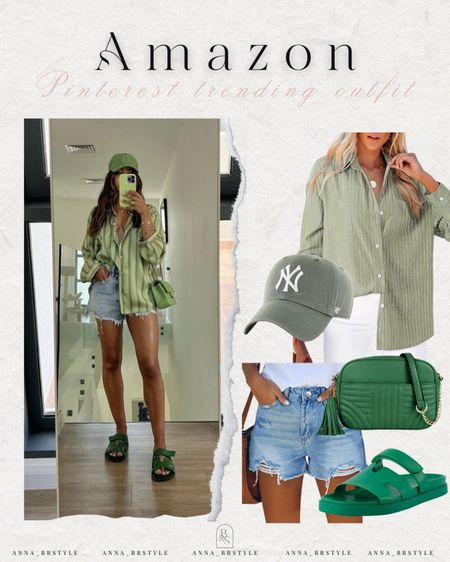 Amazon finds, denim shorts, oversized green shirt, green sandals

#LTKFindsUnder100 #LTKFindsUnder50