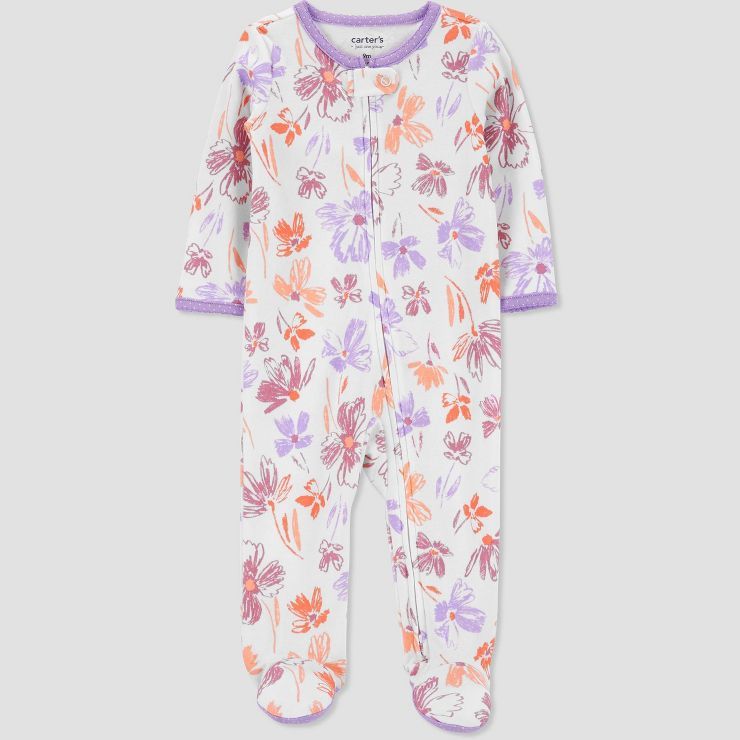 Carter's Just One You®️ Baby Girls' Floral Footed Pajama - White/Lilac Purple | Target