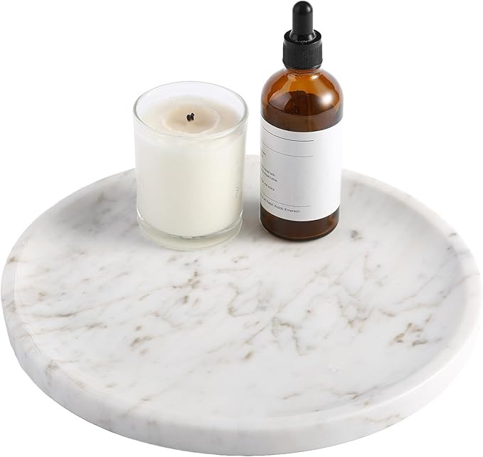 Natural Round Marble Tray - Luxury Decorative Serving Tray for Coffee Table, Bathroom Vanity, Dre... | Amazon (US)
